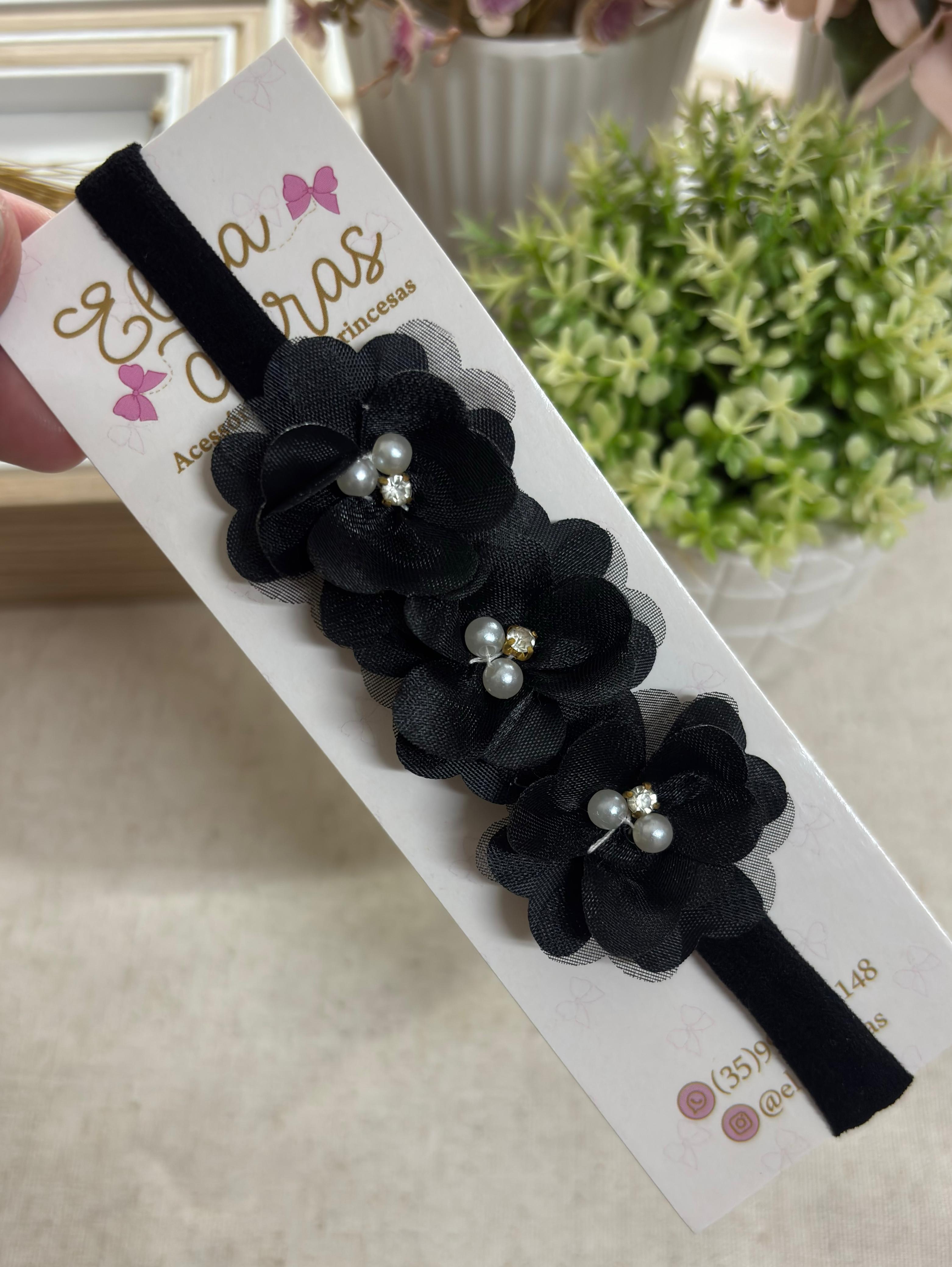 FAIXA FLOR CORAÇÃO - FAIXA FLOR CORAÇÃO PRETO