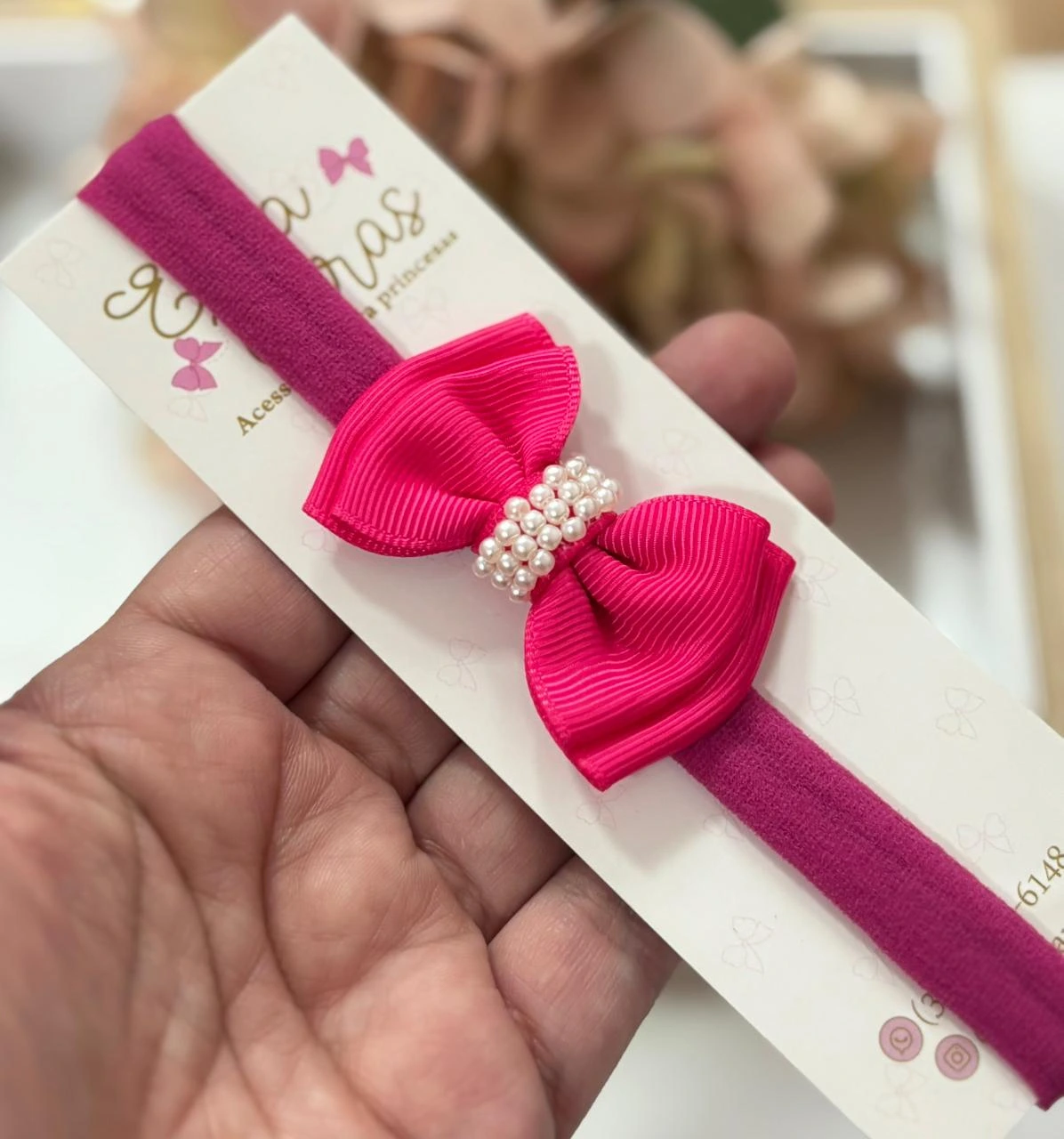 FAIXA GRAVATINHA C/ PEROLAS - FAIXA GRAVATINHA C/PEROLA PINK 175