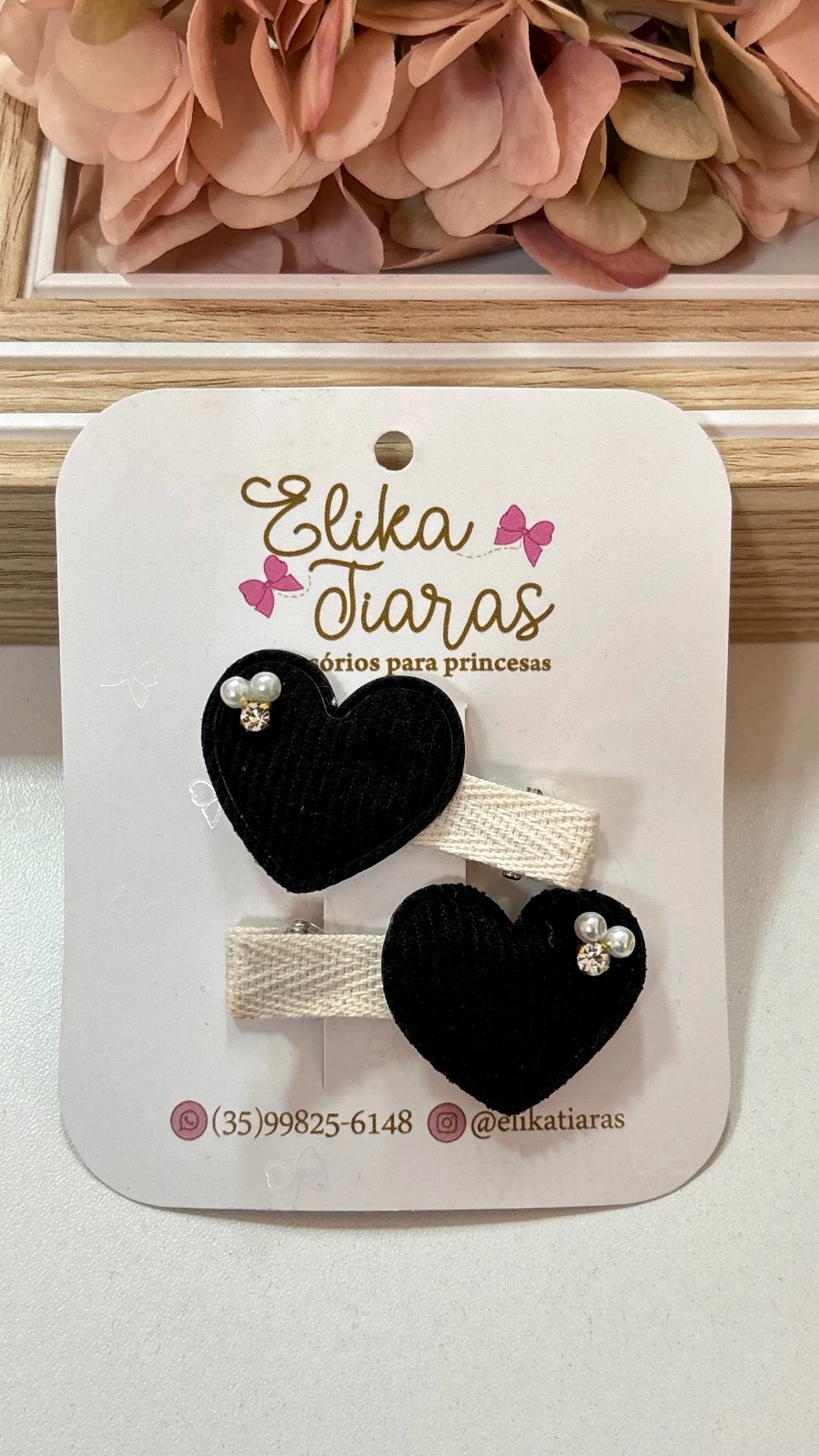 PAR CORACAO COTELE PRETO - LAÇO PAR COTELE ROSA